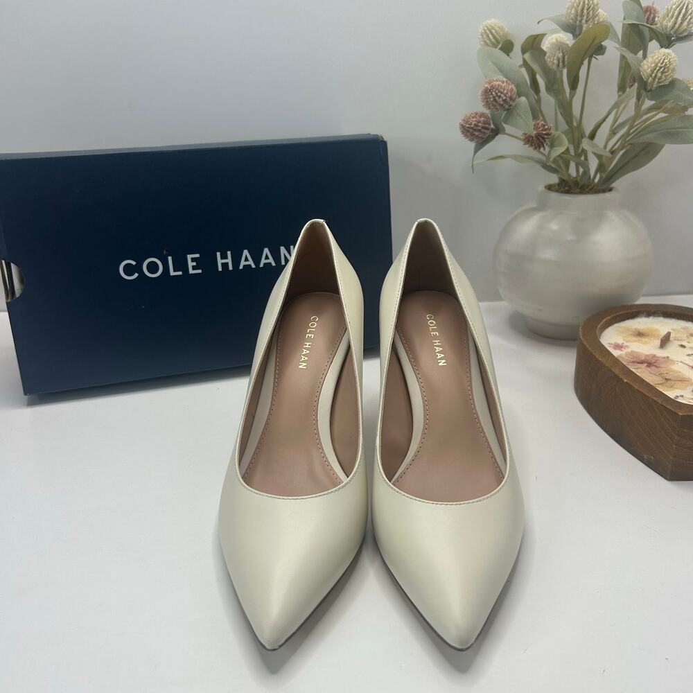 Cole Haan Mylah Leather Chunky Heel Pump 75MM Ivory W29249 Women 8B Tried On - Picture 2 of 9